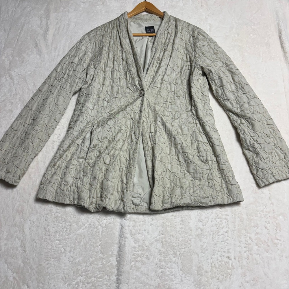 Eileen Fisher Womens‎ Textured Jacket Beige Button Front Size L Blazer Lagenook